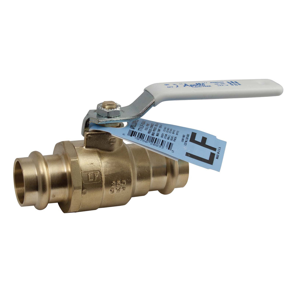 3/4" Press x Press APOLLOPRESS Brass 2-Piece Full Port Ball Valve w/Lever Handle