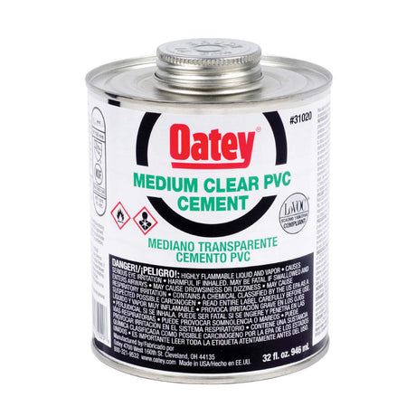 Oatey 31020 Medium PVC Cement, 32 oz Can, Clear
