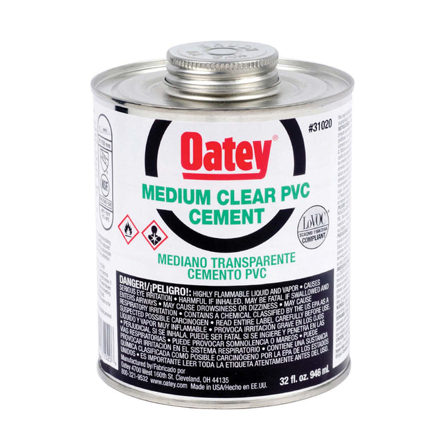 Oatey 31020 Medium PVC Cement, 32 oz Can, Clear