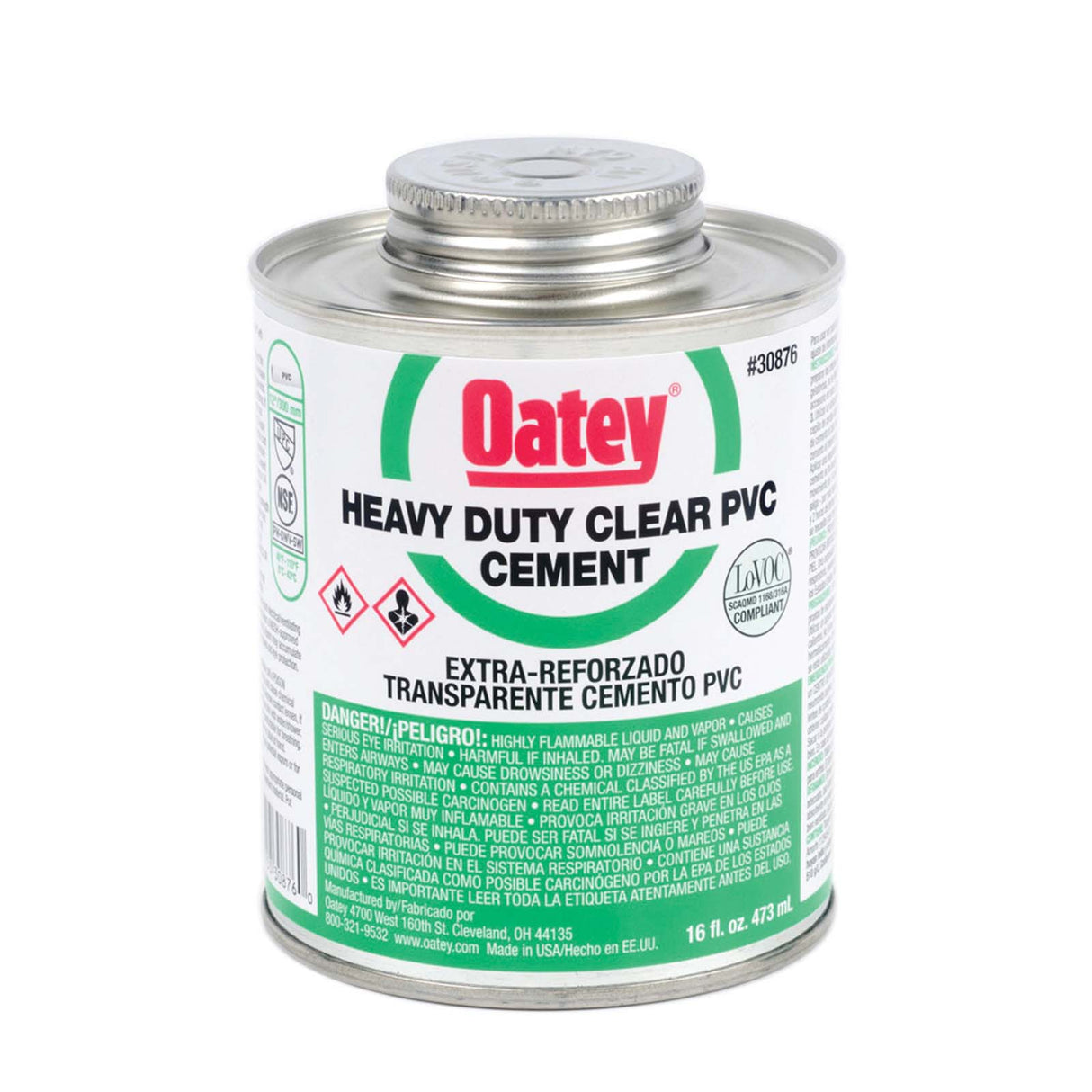 Oatey 30876 Heavy-Duty PVC Cement, 16 oz Can, Clear