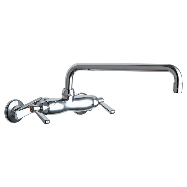 Chicago Faucets 445-L12ABCP No-Lead Brass Wall Mount 8" Widespread Universal Hot and Cold Water Sink Faucet, 2.2 gpm