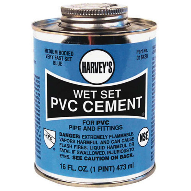 018420-12 Harvey Wet Set PVC Cement, 16 oz, Blue