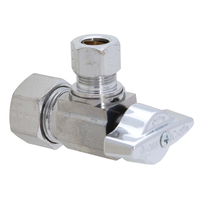 1/2" Compression x 3/8" OD Compression Chrome Plated Brass Standard Angle Ball Stop