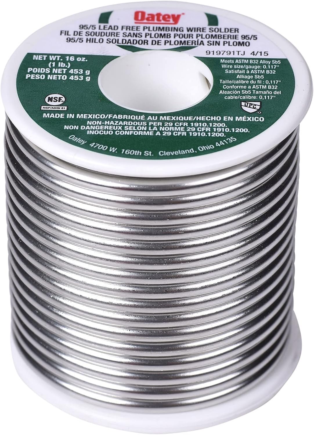 Oatey 22017 95/5 Lead Free Plumbing Wire Solder, 1 lb.