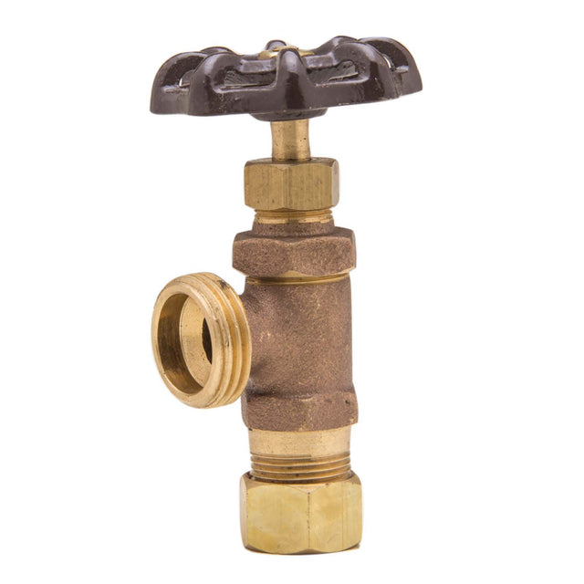 PlumbMaster Approved 205TR3 1/2" x 3/4" Compression x Hose Cast Brass Brown Handle Straight Boiler Drain with Stuffing Box