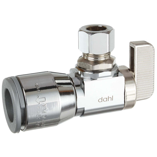 Dahl 611-QG3-31 1/2" x 3/8" Chrome Plated Brass (Lead Free) 1/4-Turn Angle Supply Stop
