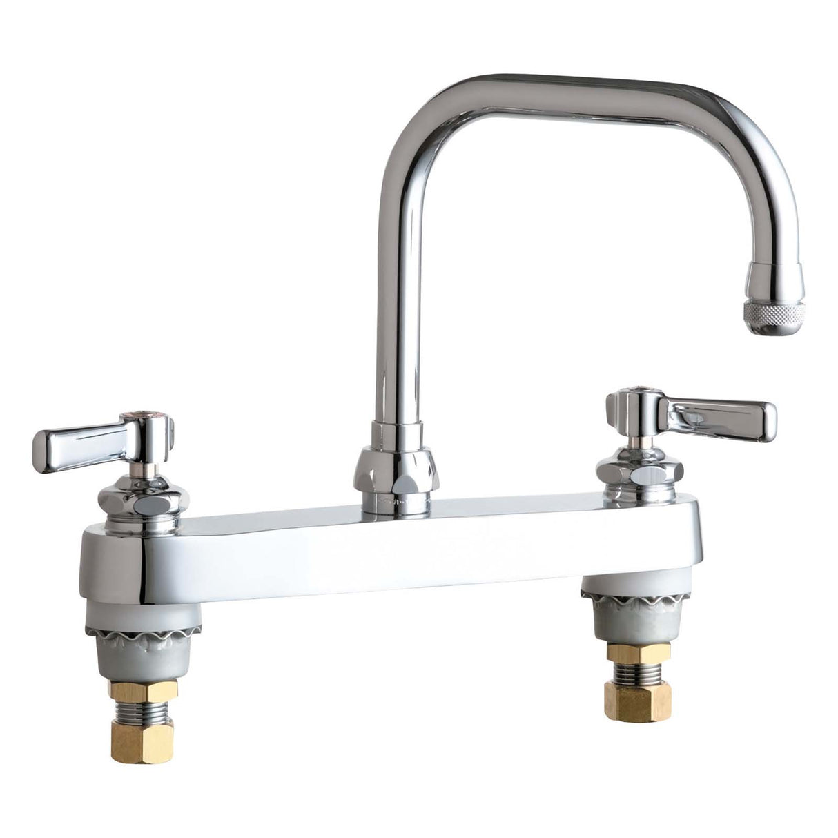 Chicago Faucets 527-ABCP No-Lead Brass Deck Mount 8" Centerset Universal Hot and Cold Water Sink Faucet, 2.2 gpm, Chrome