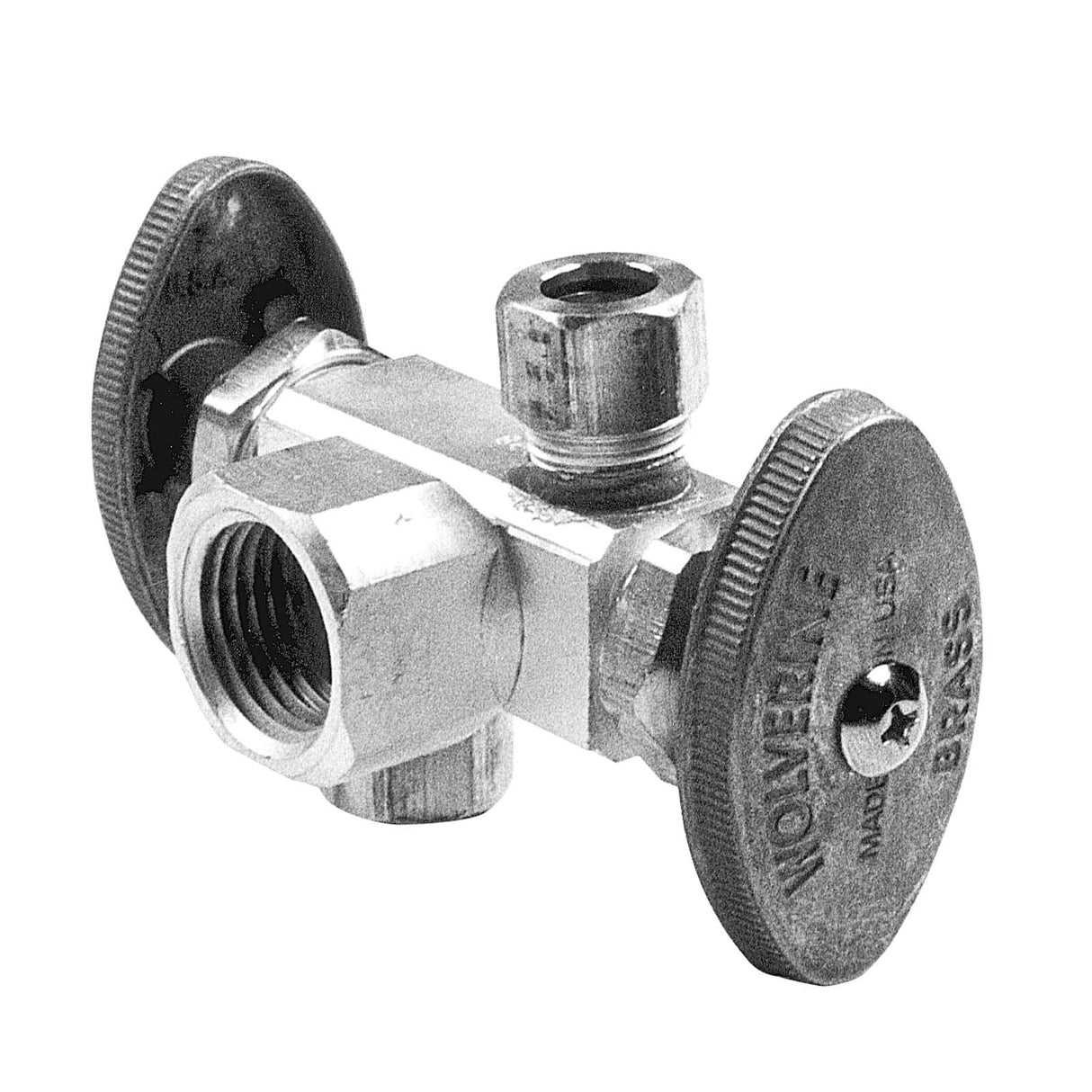 BrassCraft 52131NL 1/2" FIP x 3/8" Com x 3/8" Com Rough Brass Multi-Turn Dual Outlet Shut-Off Stop