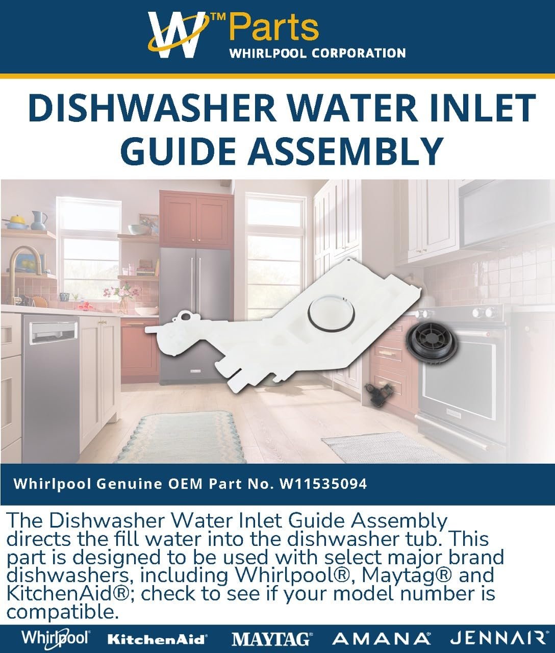 Whirlpool W11535094 OEM Dishwasher Water Inlet Guide Assembly
