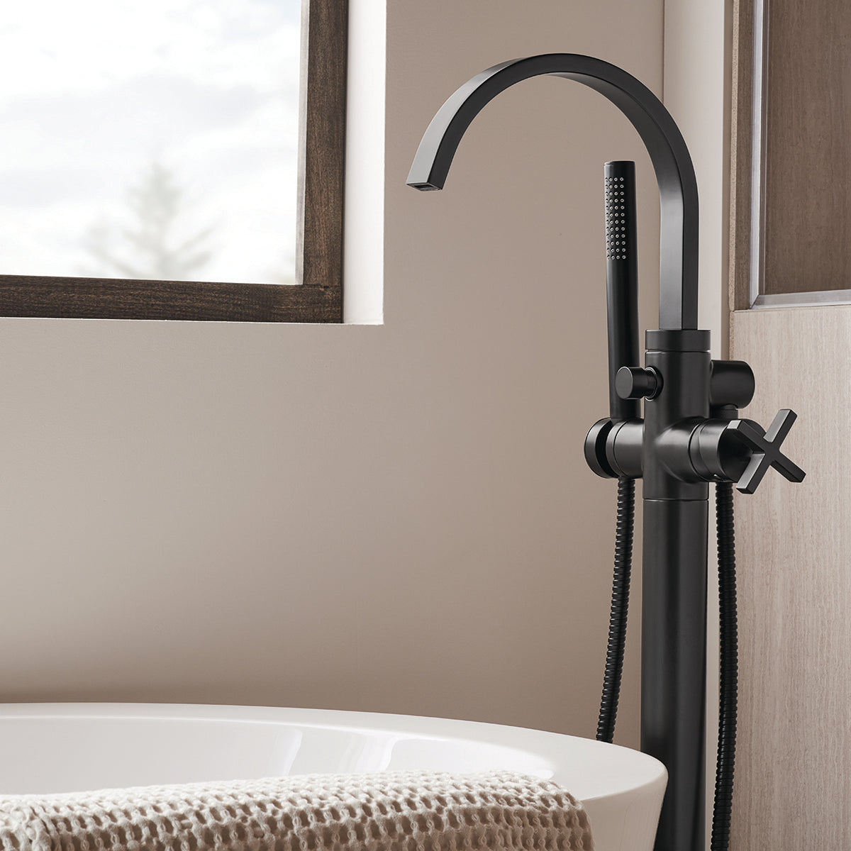 Lura SB-2534-MB Free Standing Roman Tub Faucet with Cross Handle MB