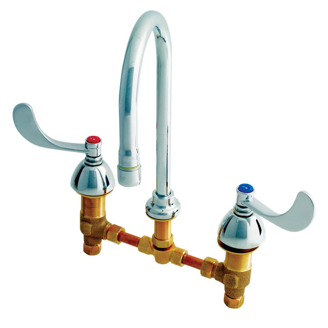 Deck-Mounted Widespread Concealed Body Medical Faucet with 8" Centers, Wrist Blade Handles
