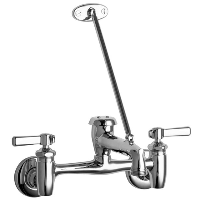 Chicago Faucets 897-CP Wall Mount 7-5/8 - 8-3/8" Widespread Hot and Cold Water Sink Faucet, Chrome