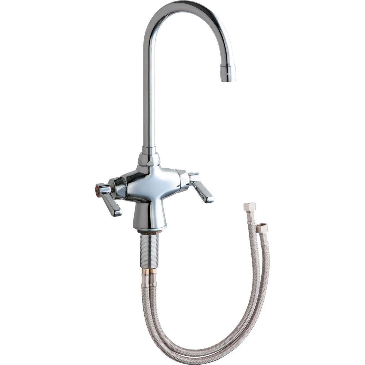 Chicago Faucets 50-ABCP Deck Mounted Single Hole Hot and Cold Water Mixing Sink Faucet, Lever Handles