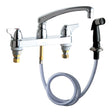 Deck Mounted Centerset Universal Hot and Cold Water Sink Faucet with 8" Centers, Lever Handles, Side Spray