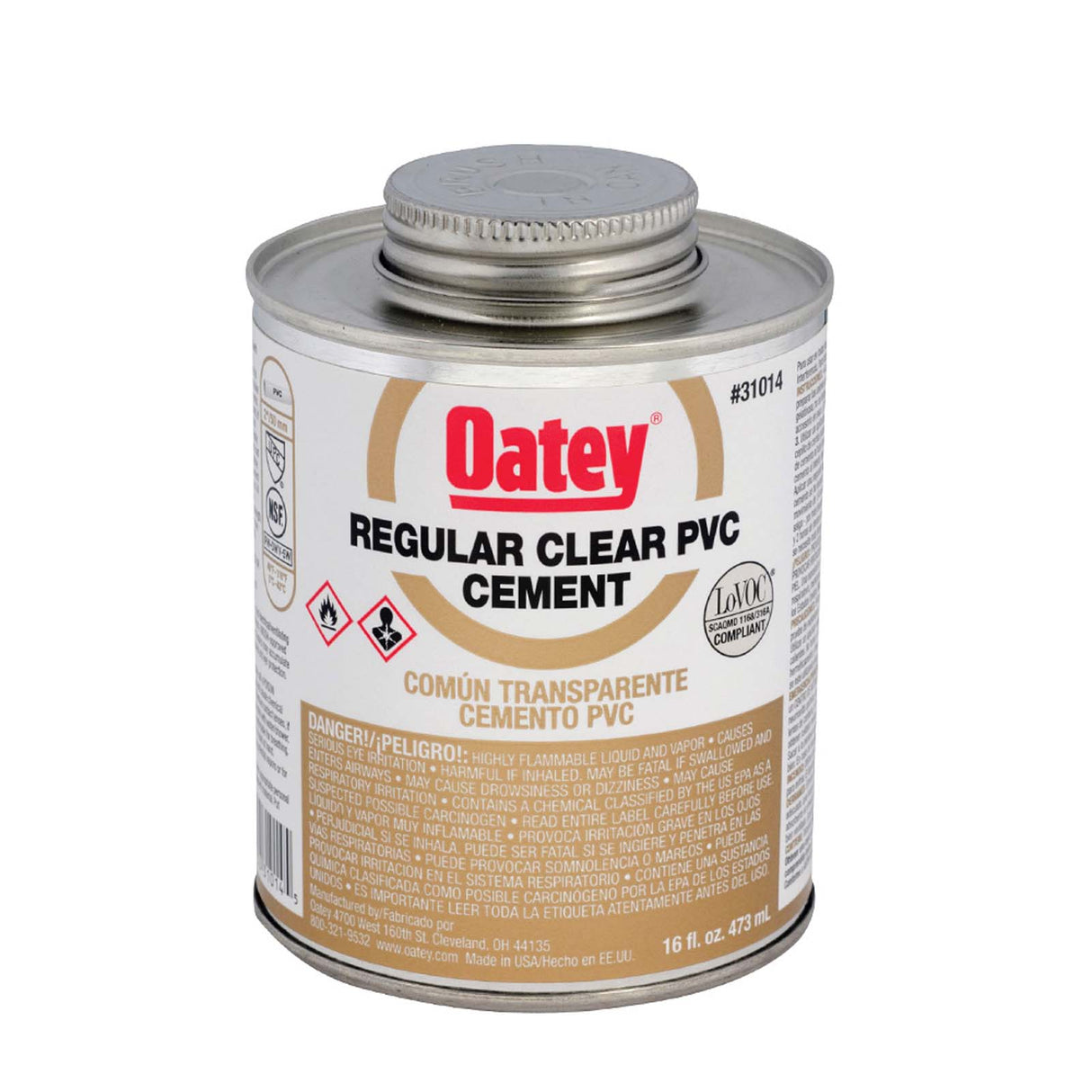 Oatey 31014 Regular PVC Cement, 16 oz Can, Clear