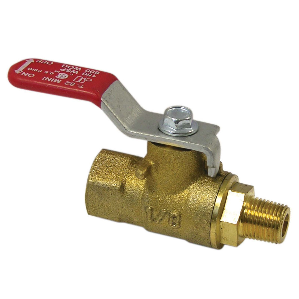 100-399G 1/4" x 1/4" FIP x MIP Jomar Brass (Lead Free) 2-Piece Mini Full Port Ball Valve Quarter-Turn Handle